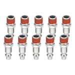 10pcs Industrial Air Plug 1/4" NPT Male Type M Pneumatic Plugs, Silver & Red