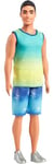 Barbie Fashionistas Ken Doll #236 with Black Hair, Wearing Blue and Green Ombre Tank with Jean Shorts and Silver Sneakers, HYV00