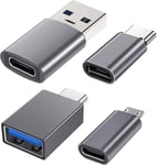 Adaptateur USB C Pack de 4, Adaptateur USB C Femelle vers USB Mâle, Adaptateur Micro USB vers USB C OTG Compatible avec iPhone, PC, Samsung Galaxy, iPad, Laptop, MacBook Pro, Google, AirPods