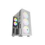 Nfortec - AQUERONTE Boîtier PC Gaming Full Tower (E-ATX), Ventilateurs 3x 140mm ARGB et 2x 120mm ARGB inclus, Front Mesh, Verre trempé sur les côtés, Blanc