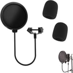 Microphone Filtre, Micro Écran Anti Vent, Microphone Pop Filter, Avec 2 Mousse Microphone Bonnette, Écran Anti-Vent À Double Couche Avec Clip Col De Cygne À 360° Pour La Plupart Des Microphones