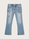 Monsoon Kids' Sequin Floral Flared Jeans, Blue