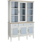 Armoire vaisselier, vitrine en bois de paulownia/verre coloris bleu ciel/blanc - Longueur 141.5 x Profondeur 44 x Hauteur 199 cm Pegane