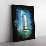 The Burj Al Arab In Dubai Vol.2 Paint Splash Modern Canvas Wall Art Print Ready to Hang, Framed Picture for Living Room Bedroom Home Office Décor, 60x40 cm (24x16 Inch)