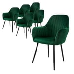 Lot de 6 chaises de salle à manger rembourrée asisse en velours vert en métal