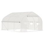 Outsunny Serre de Jardin Tunnel, 10,4 m², Serre de Jardin, Anti-UV, Porte zippée Enroulable, fenêtres en Maille, Tube d'acier galvanisé et PE 140g/㎡, 350 x 300 x 200 cm, Blanc