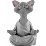 (12x12x18cm-Grå) Katt Buddha Staty - Glad Katt Buddha, Katt Buddha Meditation Katt Staty Trädgårdsskulptur Utomhusdekoration, Yoga Buddha Meditation Katt, Utomhus Gräsmatta Dekoration