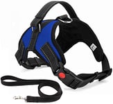 Musonic No Pull Dog Harness Breathable Adjustable Comfort Free Lead Included for Small Medium Large Dog Best for Training Walking S Blue