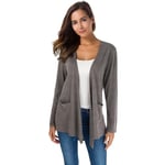 TownCat Gilet Long Femme Élégante Devant Ouvert Longues Manches avec Poche Veste Décontractées et Respirantes Mode Manteau Couleur Unie Polyvalente Gris XL