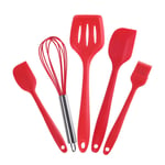 Topways® Kitchen Utensils Silicone Spatulas Set, Non-Stick and Heat Resistant, 5 pcs Spatula Basting Brushes Pastry Oil Brush Balloon Whisk Tools for Baking & Cooking (Red)