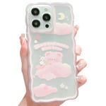 ECZOIL Compatible avec Coque iPhone 15 Pro Max Wave Aesthetic Mignon Dessin Motif Floral Nuages Lune Ours Cute Clear Femmes Filles Kawaii Soft TPU Transparent Phone Case for iPhone 15 Pro Max-Rose