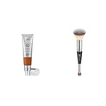 Lot de IT Cosmetics, Crème CC+ Anti-Âge Your Skin But Better, Haute Couvrance, Waterproof, Fini Naturel, 32 ml, Teinte : Rich Honey + IT Cosmetics, Heavenly Luxe #7, Pinceau Double Embout