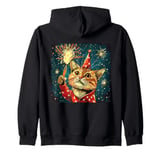 New Year Cheer with this Happy and Funny looking Cat Design Zip Hoodie