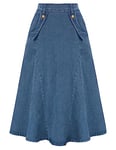 Belle Poque Jupe en jean élastique taille haute vintage avec poches pour femme, bleu clair, S