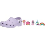 Crocs Classic Unisex Adults T-Bar Pumps, Purple (Lavender), 6 UK Men/7 UK Women Shoe Charm 5-Pack | Personalize with Jibbitz, Everything Nice, One Size