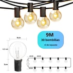 Utomhus ljusslingor, 220V 50ft Anslutbara Hängande Belysning för Patio Bakgård Veranda Balkong Fest Dekoration, E12 G40 30FT30 Bulbs EU Plug