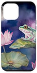 Coque pour iPhone 12 Pro Max Grenouille assise sur un tapis de lys fleur lotus lune nuit