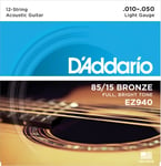 D'Addario EZ940 85/15 12-String Bronze Acoustic Guitar Strings, Light, 10-47