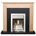 Adam Southwold Fireplace in Oak & Black with Helios Electric Fire in Brushed ...