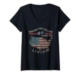 Womens Honor The Fallen Thank The Living Memorial Day Veteran Stars V-Neck T-Shirt