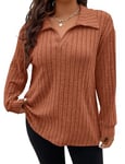 Gemulate Womens Clothes Plus Size Jumpers Sweater Ladies Lightweight Striped Oversized Tshirts Long Sleeve Winter Tops Pumpkin 4XL