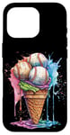 Coque pour iPhone 16 Pro Ice Cream Baseball – Cône de glace mignon tenant des balles de baseball