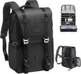 K&F Concept Camera Backpack for Photographers Large Capacity PU Leather Camera Bags with Raincover, 15.6 Inch Laptop Compartment for Camera Drone Bags