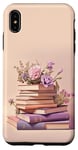 Coque pour iPhone XS Max Livres rose violet pastel et fleur sur fond beige