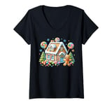 Womens Christmas Gingerbread House Candy Cane Decorating Baking V-Neck T-Shirt