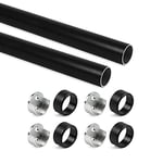 Emuca - Kit Tube de penderie Circulaire Ø28, 750mm, Peint en Noir, Aluminium et Zamak, Lot de 2