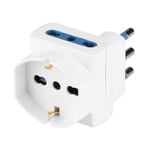 POLY POOL - PP2368S Adaptateur triple prise peu encombrant avec grande prise - Adaptateur prise multiple zéro place - 2 prises italiennes 10A/16A + Prise Schuko P30 - Idéal pour les espaces étroits