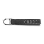 Audi 3182400300 Porte-clés avec dragonne, anneaux, mousqueton avec logo, gris, gris, 15 cm, Européen