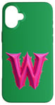 iPhone 16 Plus Pink Letter "W" on a Women Girls Ladies Witches Green Color Case