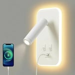 Ensoleille - Applique murale led, liseuse de chevet avec interrupteur, port de charge usb, éclairage d'ambiance réglable pour chambre Blanc lumière