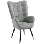 MEUBLE COSY Fauteuil Scandinave Chaise de Canapé de Loisirs pour Salon Salle à Manger Bureau avec Un Revêtement en Tissu, Accoudoirs Rembourés et des Pieds en Métal Noir et Or, Gris, 66x71x110cm