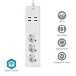 Nedis - SmartLife Stikdåse | Wi-Fi | 3 x EU stik (CEE 7/3) / 4 x USB | 16 A | 3680 W | 1.80 m | -10 - 40 °C | Android™ / IOS | Hvid - WIFIP312FWT