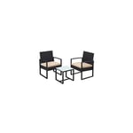 GGF010M05 Balkong Trädgårdsmöbler Set, PE Polyrattan Lounge Set, Bord och 2 stolar, Utemöbler, Enkel montering, Utomhus, för ute