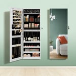 Armoire à bijoux murale, Range-bijoux avec 2 organisateurs cosmétiques, à suspendre, miroir psyché sans cadre, avec serrure et clés, Blanc JJC001W01