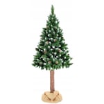 Sapin de Noël artificiel 180 cm - avec neige et pommes de pin et tronc en bois