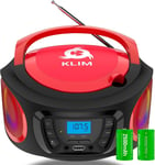 Boombox Poste Radio Cd -Radio Fm,Poste Cd Bluetooth,Mp3,Usb,Aux - Piles Rechargeable Incluses - Modes Filaire Et Sans Fil - Compact Et Robuste Lecteur Cd Portable- Rouge