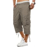 2k18Jun Mens Mian Elasticated Waist 3/4 Twill Shorts Long Cargo Combat Pants Cotton[Bottle Green,L]