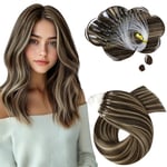 Moresoo Anneau Extension a Froid Extension a Froid Cheveux Humain Brun Foncé avec Blond Caramel Extension Cheveux Micro Ring Extension Cheveux Anneaux Froid 60 cm 1g/Mèche 50g/Paquet #P4/27