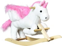 Pink Unicorn Rocking Horse Baby Ride-On Wooden Base Plush Lullaby Music Handleba