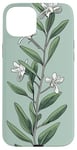 iPhone 15 Plus Leaves Botanical Plant Line Art Sage Green Wildflower Floral Case