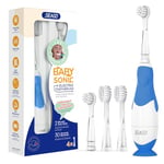 Seago Baby Electric Toothbrush, Children's Power Toothbrushes with 4 Brush Heads and Led Light, 2-Min Timer for Children Aged 6 Months to 4 Years, Penguin Shape Design SG513 (Navy Blue)