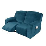 Housse de Fauteuil Inclinable Relax, Housse de Fauteuil Extensible en Velours, Housse de Fauteuil de Massage Lavable à la Maison, Protecteur de Fauteuil Inclinable (2 Place(6pièces), Bleu)