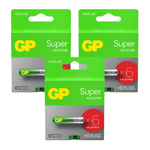 18 GP Super Alkaline AAA Batteries G-Tech LR03 1.5V No Mercury 6BL Pack EXP 2033