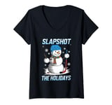 Womens Slapshot the Holidays Hockey Snowman Shirt V-Neck T-Shirt