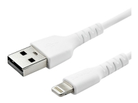 StarTech.com 6 ft(2m) Durable White USB-A to Lightning Cable, Heavy Duty Rugged Aramid Fiber USB Type A to Lightning Charger/Sync Power Cord, Apple MFi Certified iPad/iPhone 12 Pro Max - iPhone 7/8/11/11 Pro - Lightning-kabel - USB hann rett til Lightning hann rett - 2 m - dobbeltisolert - hvit
