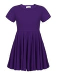 trudge Robe D'été pour Filles Robe Trapèze à Ourlet Robe Patineuse à Manches Courtes Robe De Princesse en Coton Robe De Base Unie Col Rond Vêtements Décontractés A Violet, 160